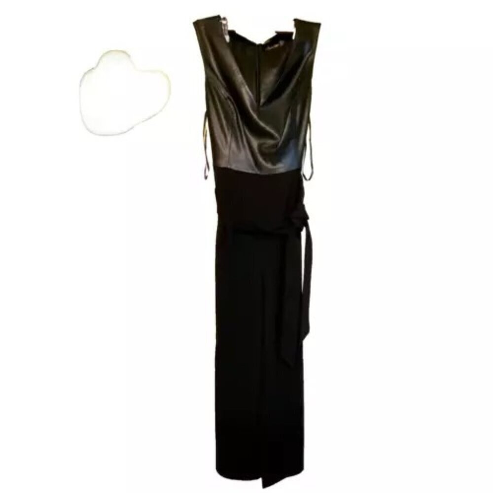 Calvin Klein Women’s 10 Jumpsuit‎ Black Tie Waist V-Neck Sleeveless Wide Leg NWT